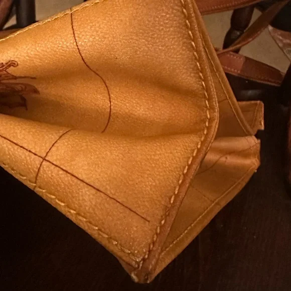 Alviero Martini Prima ClasseTan and Brown Leather Tote Bag with World Map Design - Picture 5 of 15